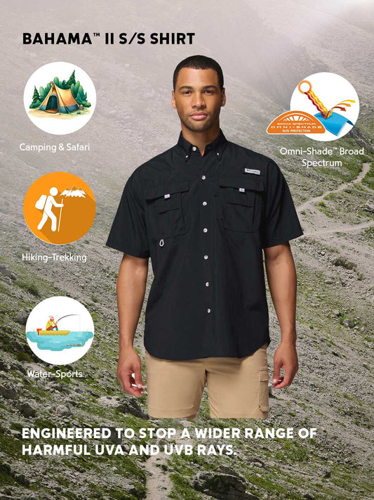 Columbia Men Black Omni-Shade Bahama II Short Sleeve Shirt