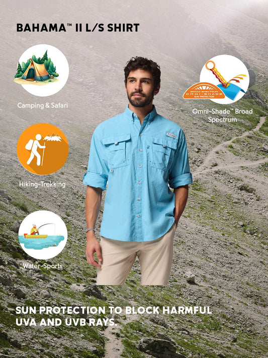 Columbia Men Blue Omni-Shade Bahama II Long Sleeve Shirt