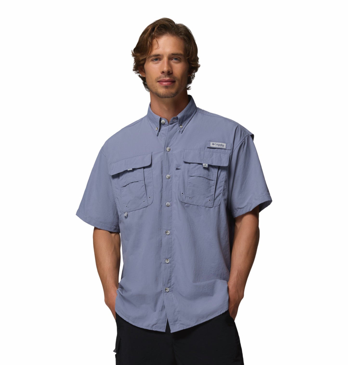 Columbia Men Blue Omni-Shade Bahama II Short Sleeve Shirt