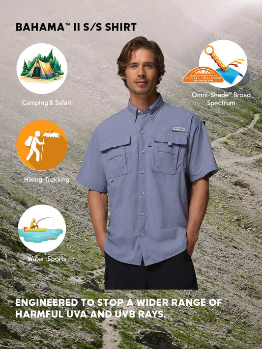 Columbia Men Blue Omni-Shade Bahama II Short Sleeve Shirt