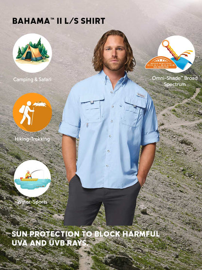 Columbia Men Blue Omni-Shade Bahama II Long Sleeve Shirt