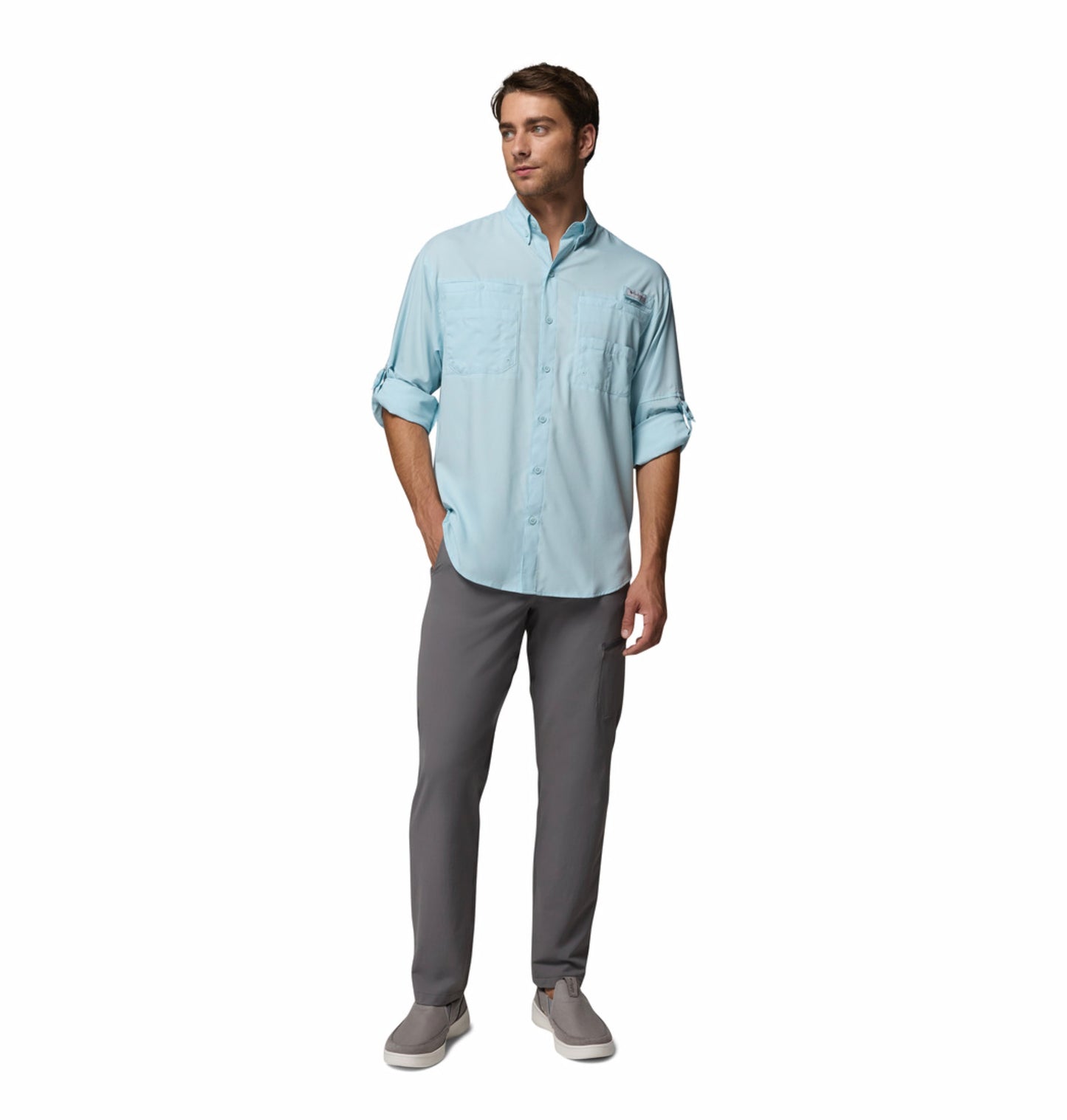 Columbia Men Blue Omni-Shade Tamiami II Long Sleeve Shirt