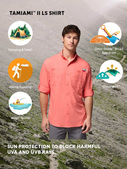 Columbia Men Orange Omni-Shade Tamiami II Long Sleeve Shirt