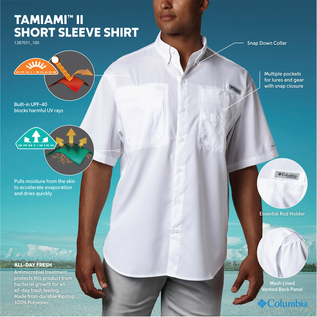 Columbia Men White Omni-Shade Tamiami II Short Sleeve Shirt