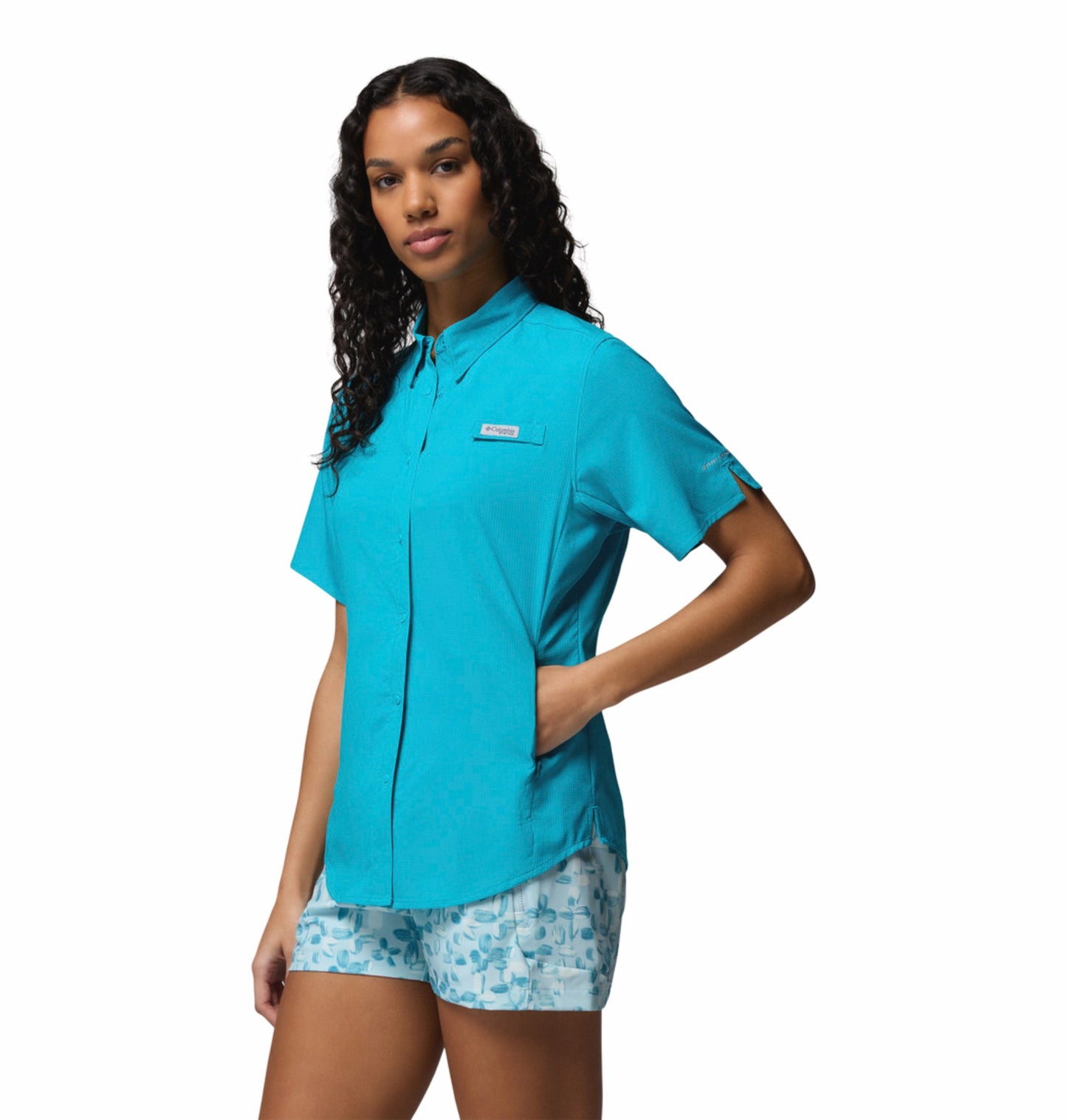 Columbia Women Blue Omni-Shade Tamiami II Short Sleeve Shirt
