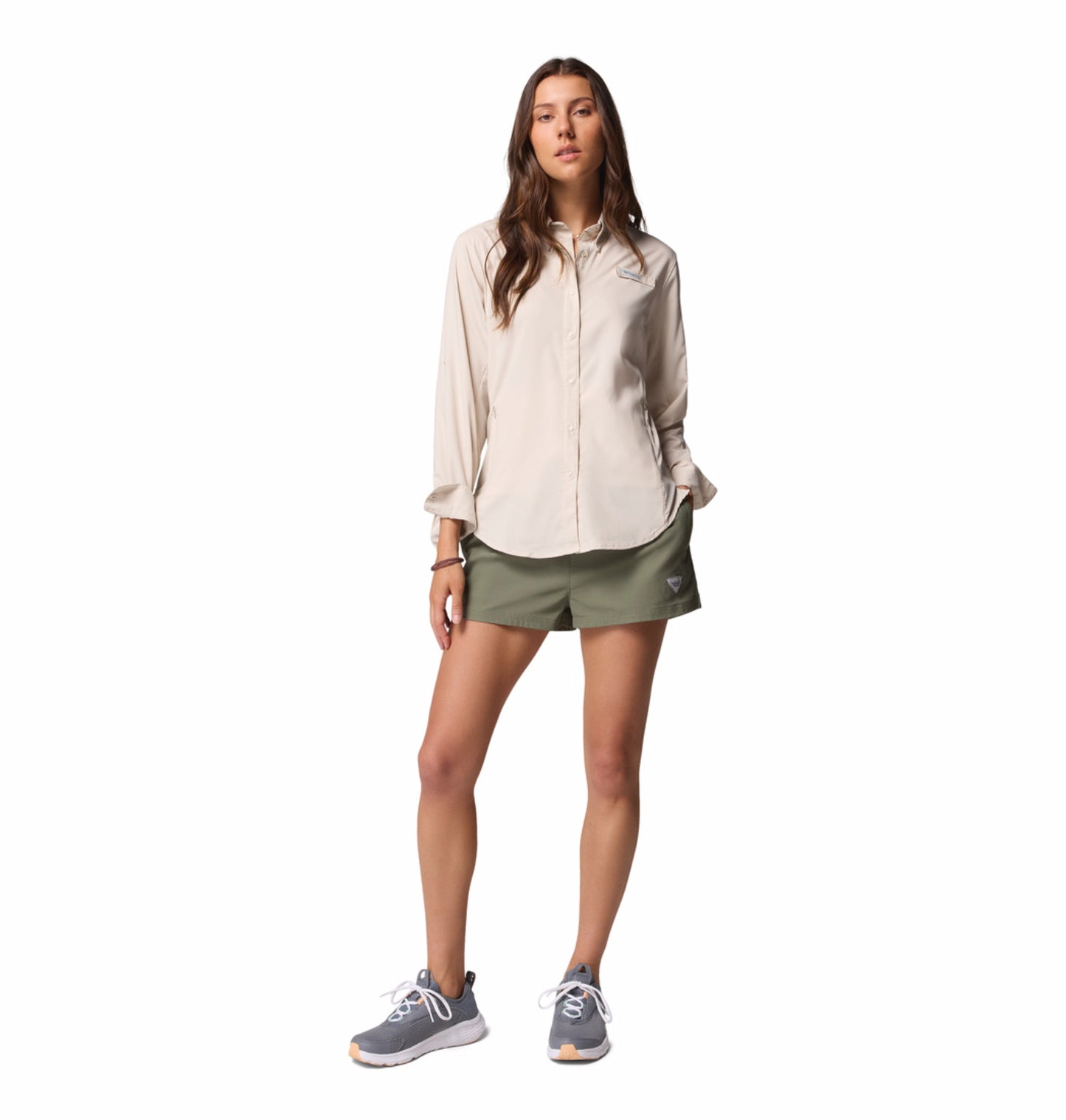 Columbia Women Beige Omni-Shade Tamiami II Long Sleeve Shirt