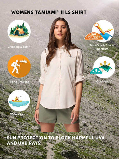 Columbia Women Beige Omni-Shade Tamiami II Long Sleeve Shirt