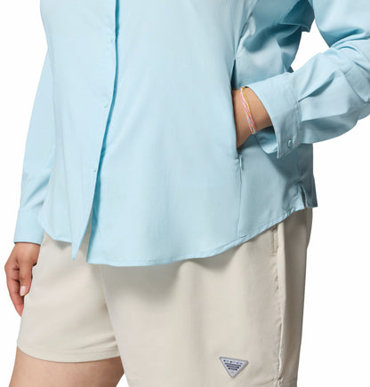 Columbia Women Blue Omni-Shade Tamiami II Long Sleeve Shirt