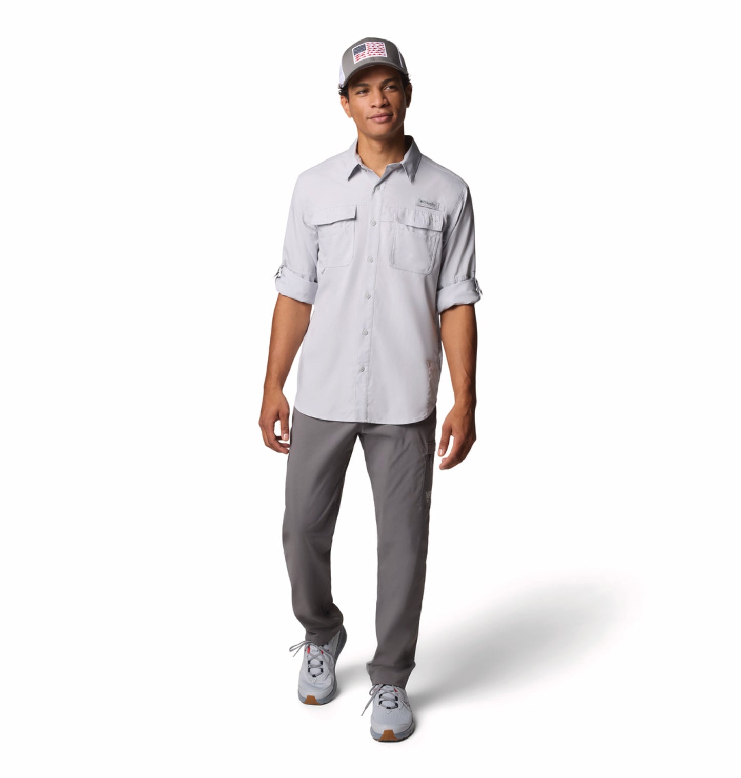 Columbia Men Light Grey Omni-Shade Blood n Guts V Long Sleeve Shirt