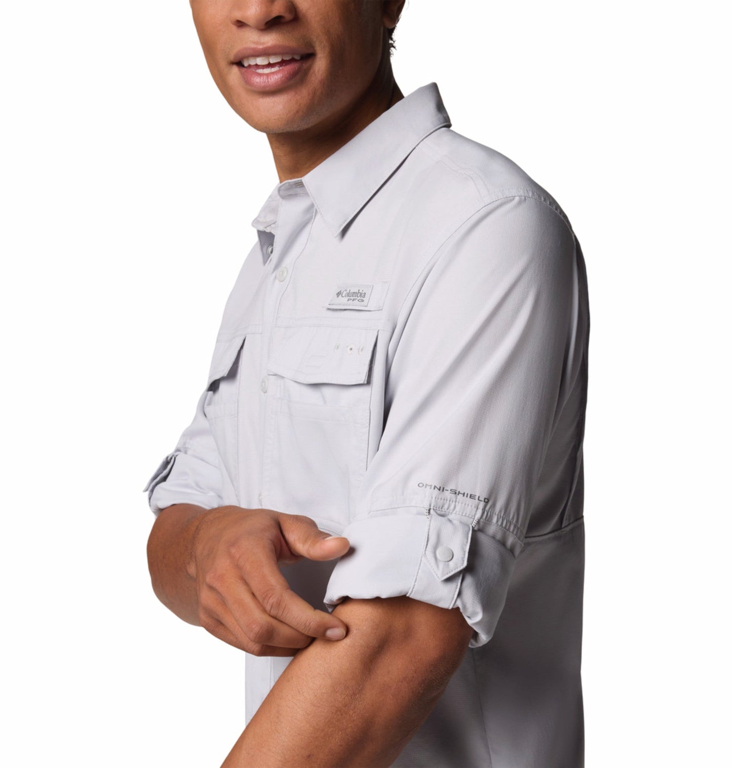 Columbia Men Light Grey Omni-Shade Blood n Guts V Long Sleeve Shirt