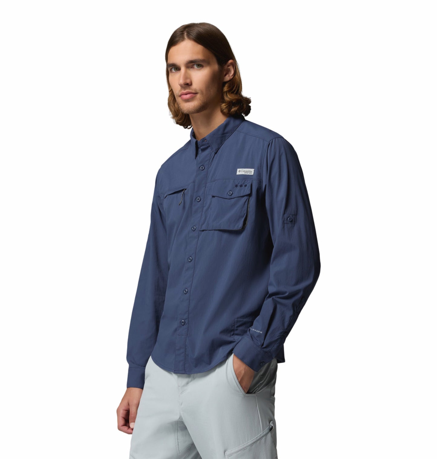 Columbia Men Navy Blue Omni-Shade Wild Cast Long Sleeve Shirt