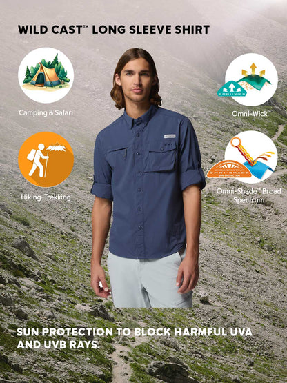 Columbia Men Navy Blue Omni-Shade Wild Cast Long Sleeve Shirt