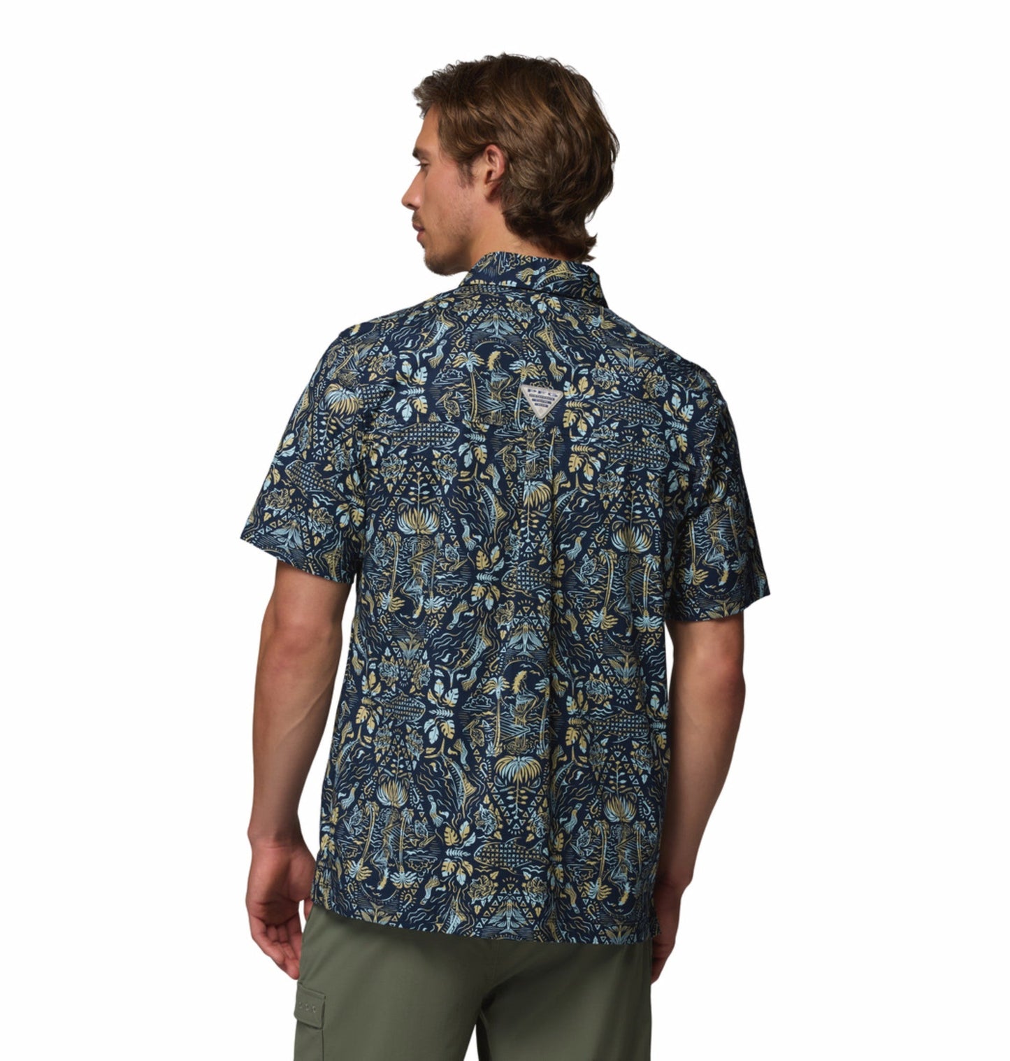 Columbia Men Navy Blue Wild Cast Camp Short Sleeve Shirt