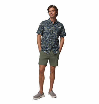 Columbia Men Navy Blue Wild Cast Camp Short Sleeve Shirt