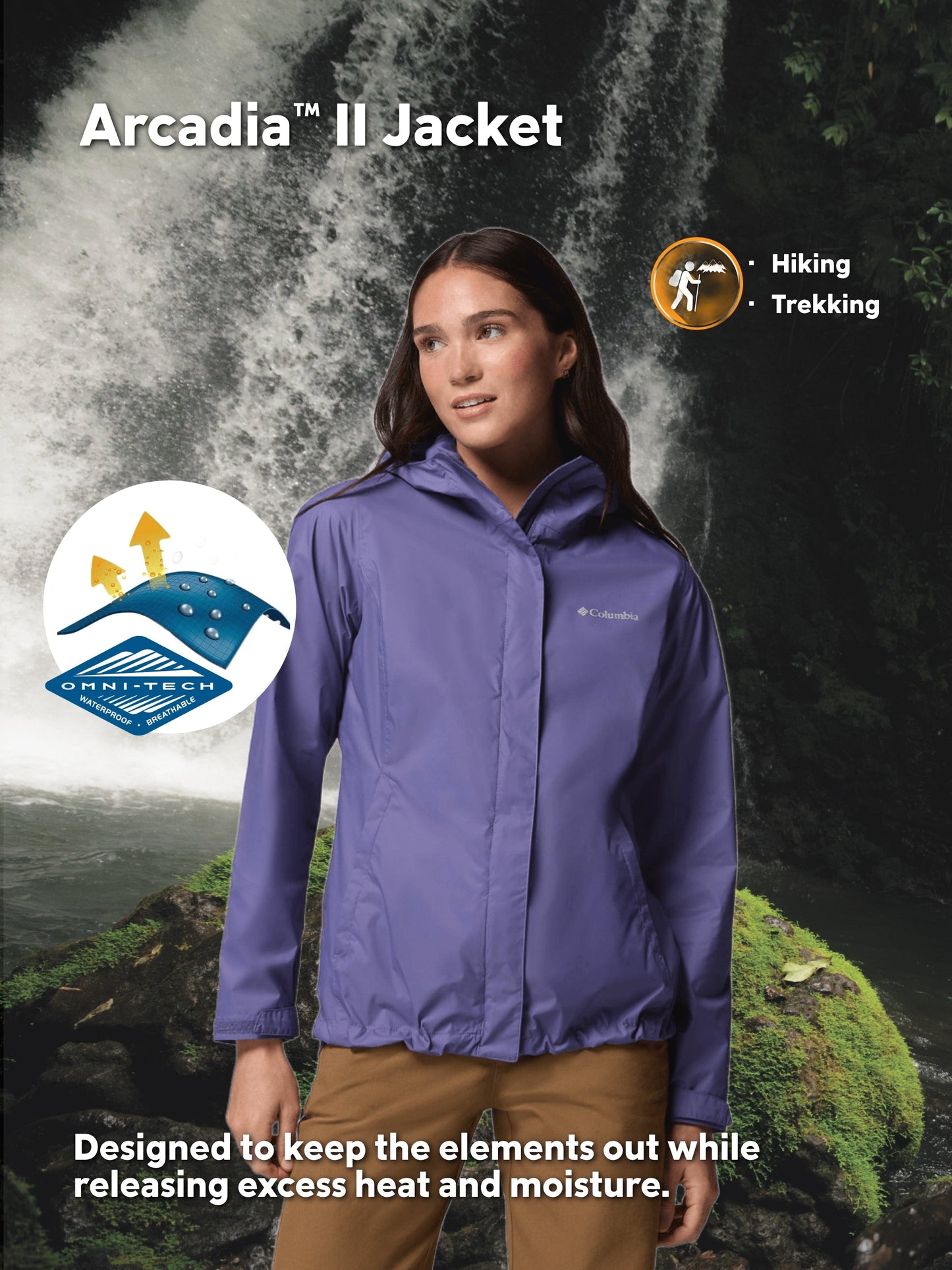 Columbia Women Purple Omni-Tech Arcadia II Rain Jacket